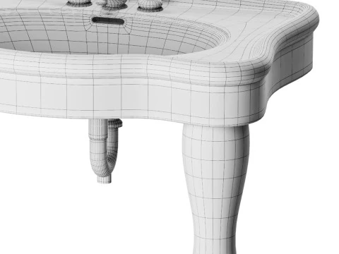White Console Sink China Two Spindle Legs 3D Model
