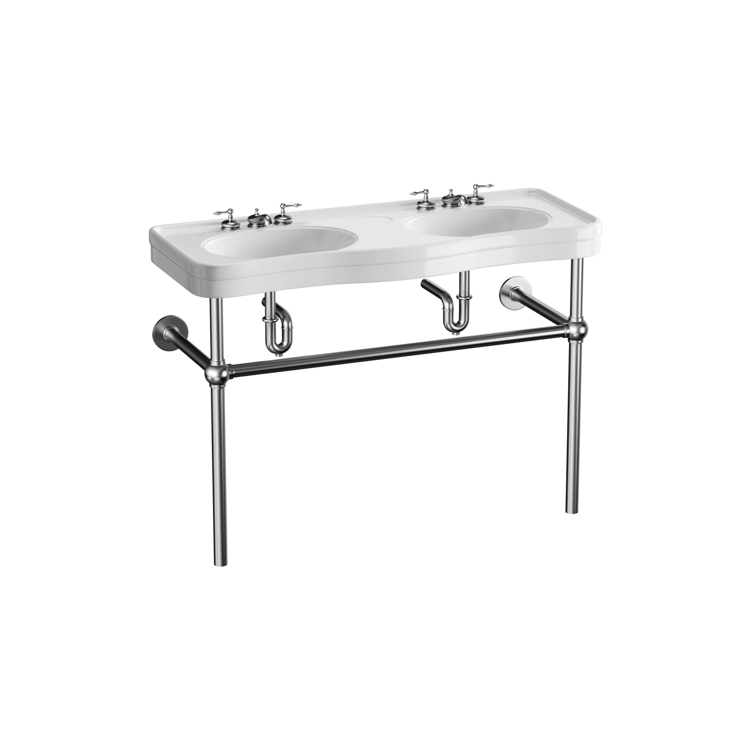 White Console Sink Double Deluxe with Black Nickel Bistro Legs 3D Model .c4d .max .obj .3ds .fbx .stl .blend 