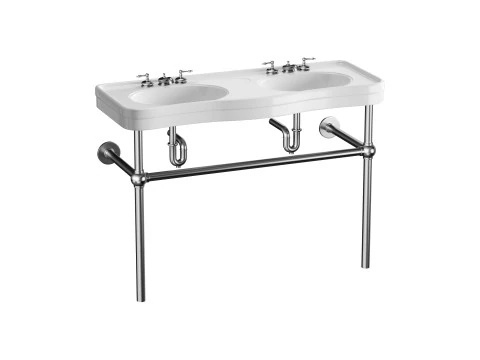 Wei&szlig;es Konsolenwaschbecken Double Deluxe mit schwarzen Nickel-Bistro-Beinen 3D Modell