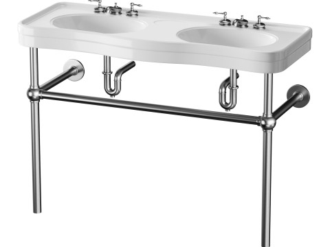 White Console Sink Double Deluxe with Black Nickel Bistro Legs 3D 模型