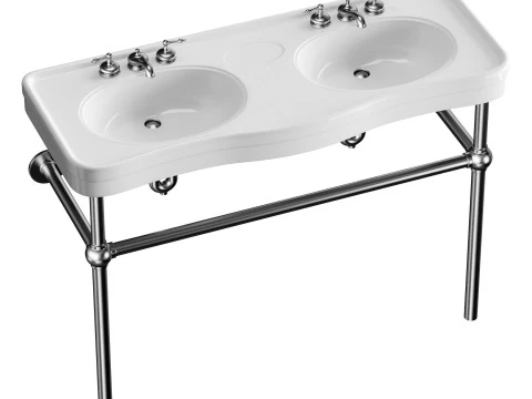 White Console Sink Double Deluxe with Black Nickel Bistro Legs 3D Model