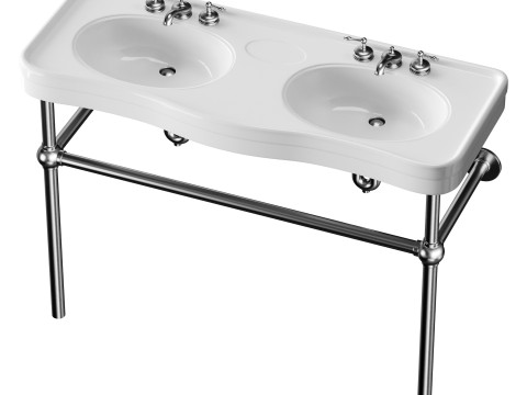 White Console Sink Double Deluxe with Black Nickel Bistro Legs 3D 模型