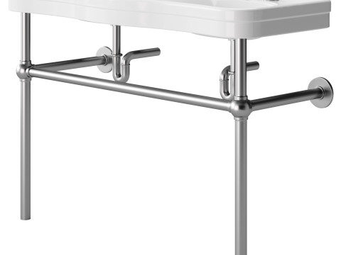 White Console Sink Double Deluxe with Black Nickel Bistro Legs 3D 模型