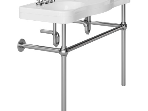 White Console Sink Double Deluxe with Black Nickel Bistro Legs 3D 模型