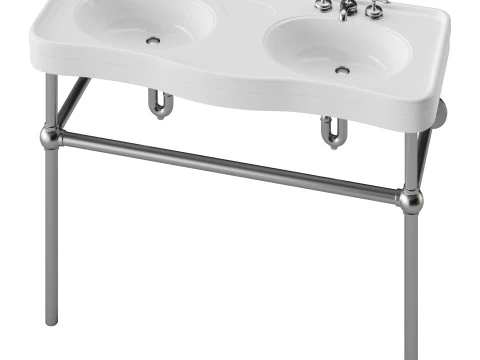 White Console Sink Double Deluxe with Black Nickel Bistro Legs 3D Model