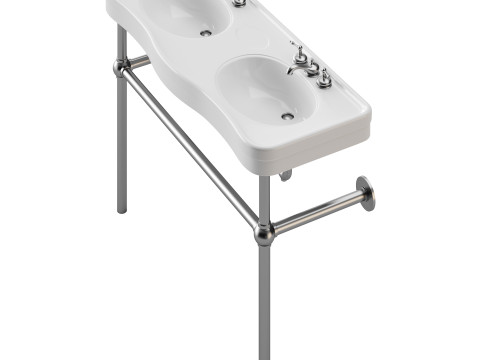 White Console Sink Double Deluxe with Black Nickel Bistro Legs 3D 模型
