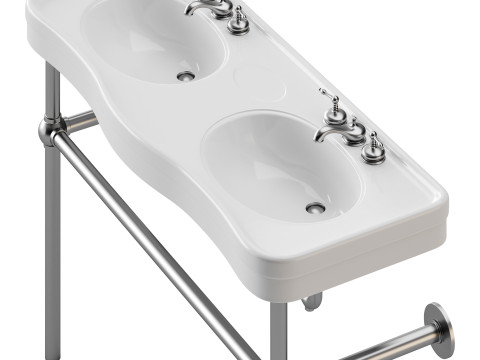 White Console Sink Double Deluxe with Black Nickel Bistro Legs 3D 模型