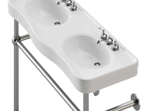 White Console Sink Double Deluxe with Black Nickel Bistro Legs 3D Model