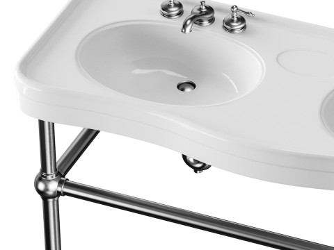 White Console Sink Double Deluxe with Black Nickel Bistro Legs 3D 模型