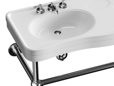 White Console Sink Double Deluxe with Black Nickel Bistro Legs 3D 模型