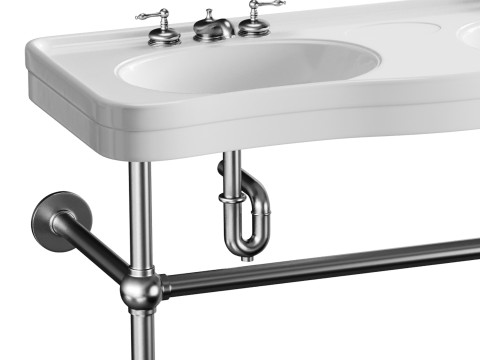 White Console Sink Double Deluxe with Black Nickel Bistro Legs 3D 模型