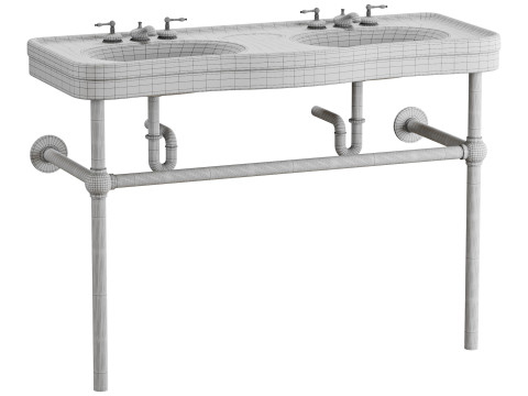 White Console Sink Double Deluxe with Black Nickel Bistro Legs 3D 模型