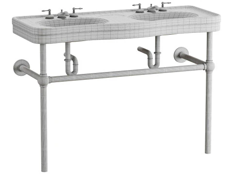 White Console Sink Double Deluxe with Black Nickel Bistro Legs 3D Model