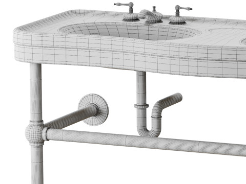 White Console Sink Double Deluxe with Black Nickel Bistro Legs 3D 模型
