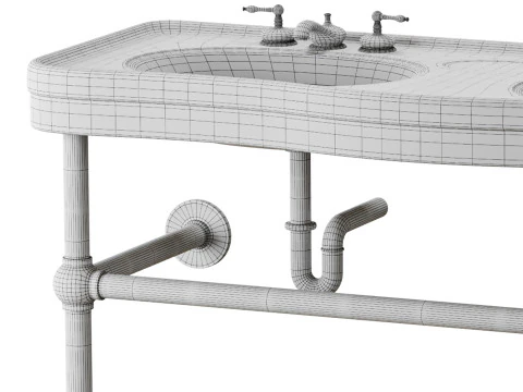 White Console Sink Double Deluxe with Black Nickel Bistro Legs 3D Model