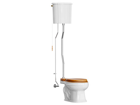 White High Tank Toilet with Round Bowl Chrome Plate Z-Pipe Modelo 3D