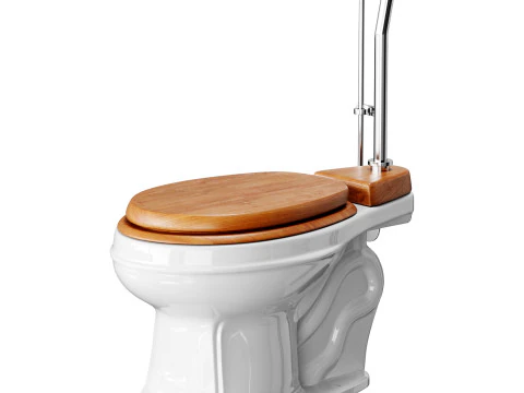 White High Tank Toilet with Round Bowl Chrome Plate Z-Pipe 3D Model