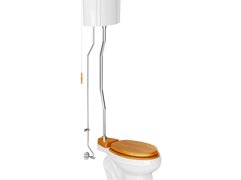 White High Tank Toilet with Round Bowl Chrome Plate Z-Pipe 3Dモデル