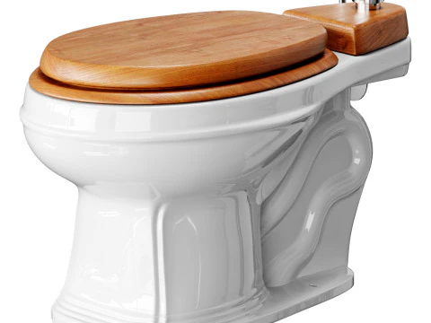 White High Tank Toilet with Round Bowl Chrome Plate Z-Pipe 3D Model