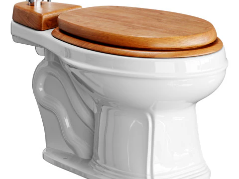 White High Tank Toilet with Round Bowl Chrome Plate Z-Pipe 3D Model