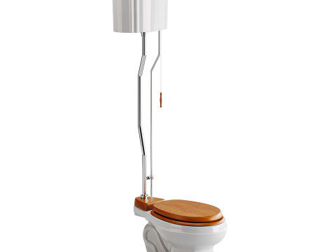 White High Tank Toilet with Round Bowl Chrome Plate Z-Pipe 3Dモデル
