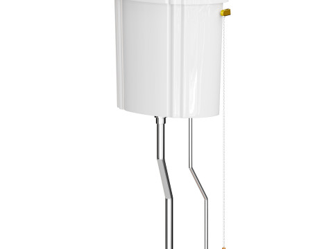 White High Tank Toilet with Round Bowl Chrome Plate Z-Pipe 3Dモデル