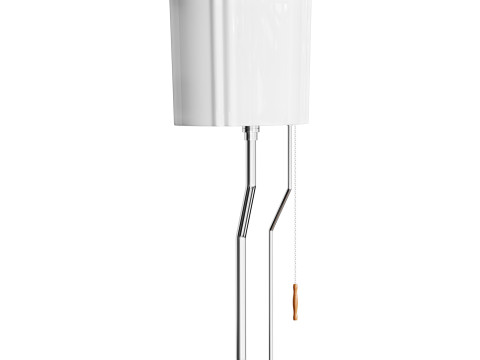 White High Tank Toilet with Round Bowl Chrome Plate Z-Pipe 3Dモデル
