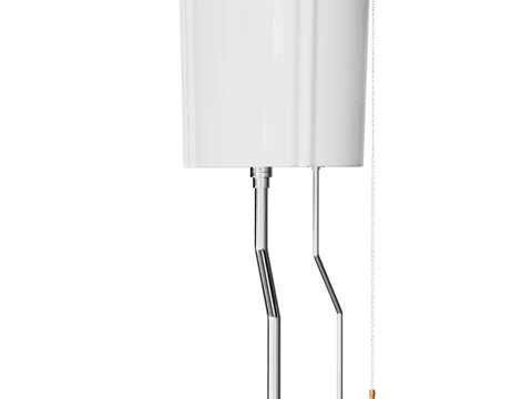 White High Tank Toilet with Round Bowl Chrome Plate Z-Pipe 3D Model