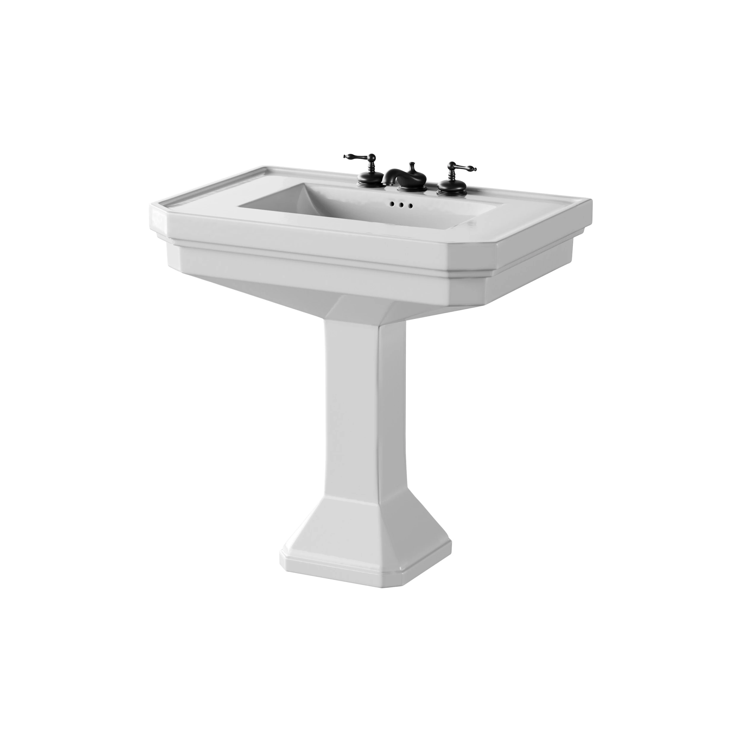 White Large Vitreous Victorian Pedestal Sink with Widespread Black Belle Faucet 3D Model .c4d .max .obj .3ds .fbx .stl .blend 