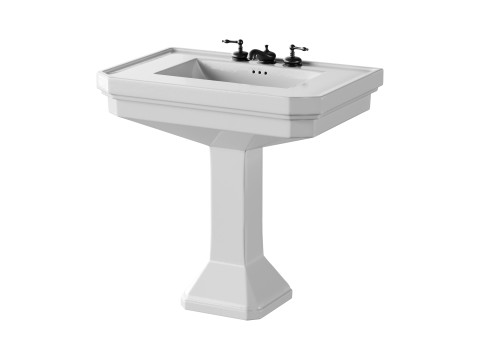 White Large Vitreous Victorian Pedestal Sink with Widespread Black Belle Faucet Modelo 3D
