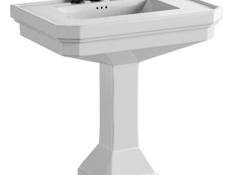 White Large Vitreous Victorian Pedestal Sink with Widespread Black Belle Faucet 3D 모델