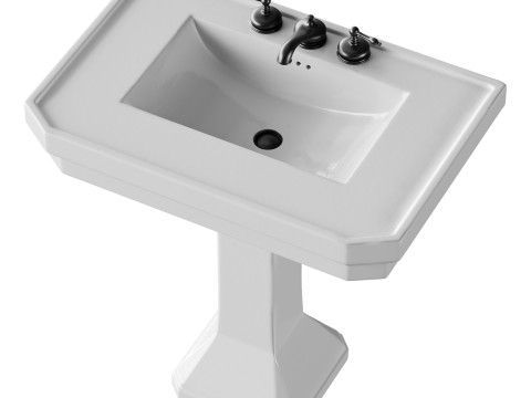 White Large Vitreous Victorian Pedestal Sink with Widespread Black Belle Faucet 3D 모델