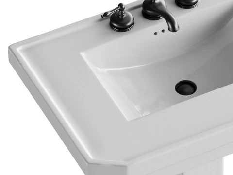 White Large Vitreous Victorian Pedestal Sink with Widespread Black Belle Faucet 3D Model