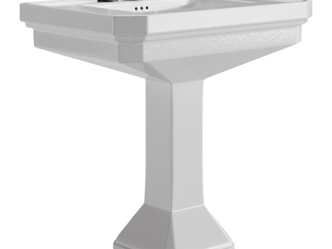 White Large Vitreous Victorian Pedestal Sink with Widespread Black Belle Faucet 3D 모델