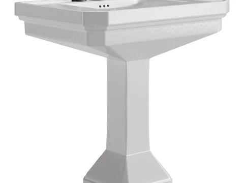 White Large Vitreous Victorian Pedestal Sink with Widespread Black Belle Faucet 3D Model