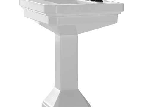 White Large Vitreous Victorian Pedestal Sink with Widespread Black Belle Faucet 3D 모델