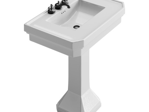 White Large Vitreous Victorian Pedestal Sink with Widespread Black Belle Faucet 3D 모델