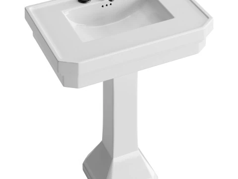 White Large Vitreous Victorian Pedestal Sink with Widespread Black Belle Faucet 3D Model