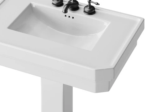 White Large Vitreous Victorian Pedestal Sink with Widespread Black Belle Faucet 3D Model