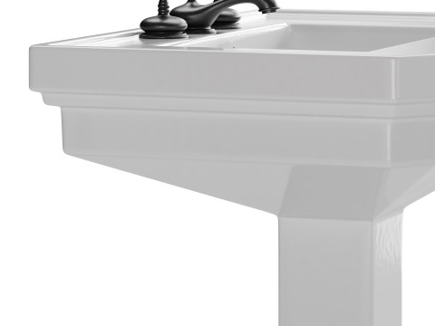White Large Vitreous Victorian Pedestal Sink with Widespread Black Belle Faucet 3D 모델