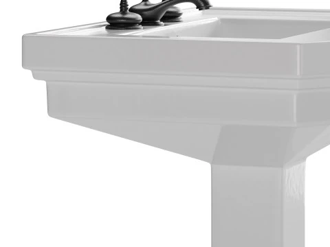 White Large Vitreous Victorian Pedestal Sink with Widespread Black Belle Faucet 3D Model
