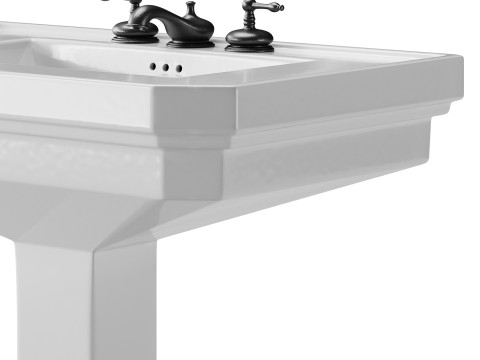 White Large Vitreous Victorian Pedestal Sink with Widespread Black Belle Faucet 3D 모델