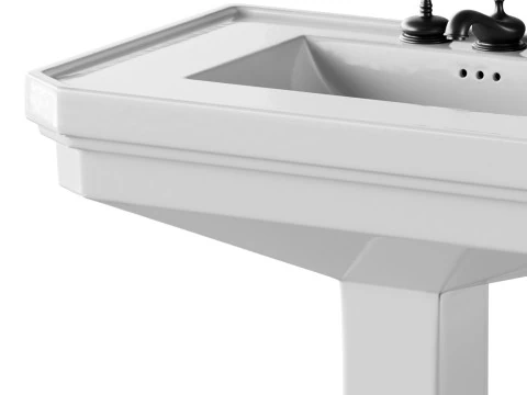 White Large Vitreous Victorian Pedestal Sink with Widespread Black Belle Faucet 3D Model