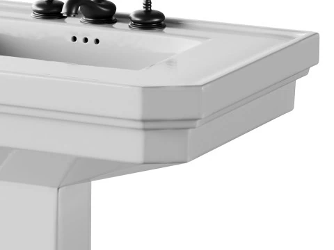 White Large Vitreous Victorian Pedestal Sink with Widespread Black Belle Faucet 3D Model