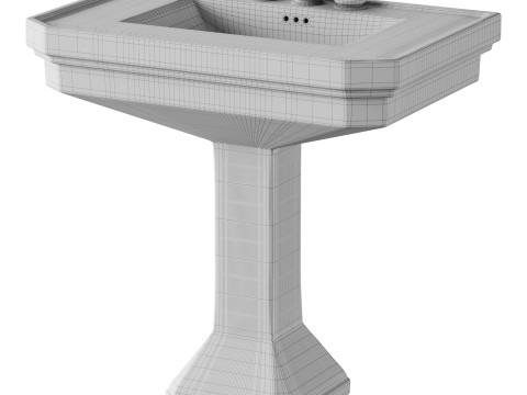 White Large Vitreous Victorian Pedestal Sink with Widespread Black Belle Faucet 3D 모델