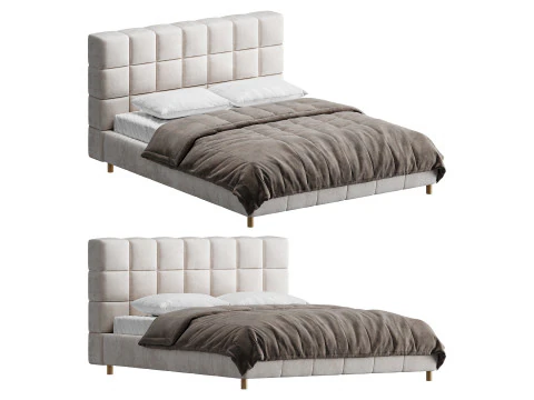 Biało-aksamitne-minimalistyczne ł&oacute;żko Model 3D