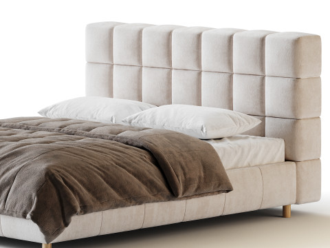 White-velvet-minimalist-bed Modelo 3D