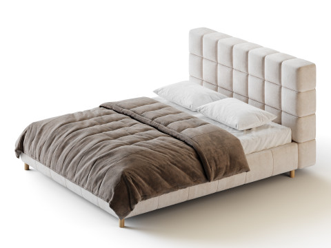 White-velvet-minimalist-bed Modelo 3D