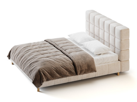 White-velvet-minimalist-bed Modelo 3D