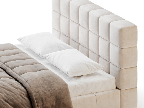 White-velvet-minimalist-bed Modelo 3D